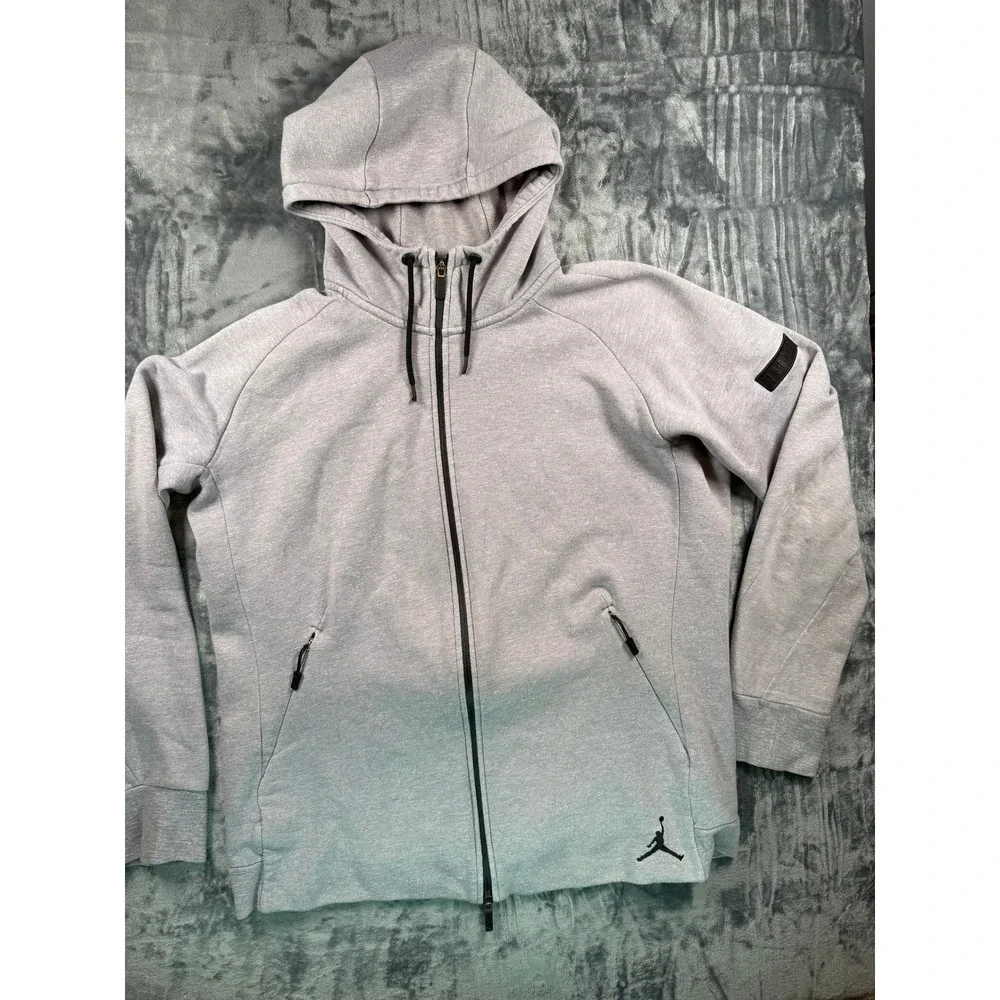 Jordan Hoodie Mens XL Grey Full Zip Jumpman Logo Athletic Sweatshirt Raglan